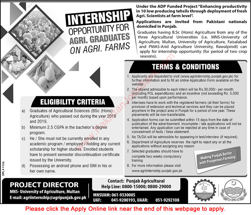 Muhammad Nawaz Sharif University of Agriculture Multan Internship 2019 September Apply Online MNS Latest