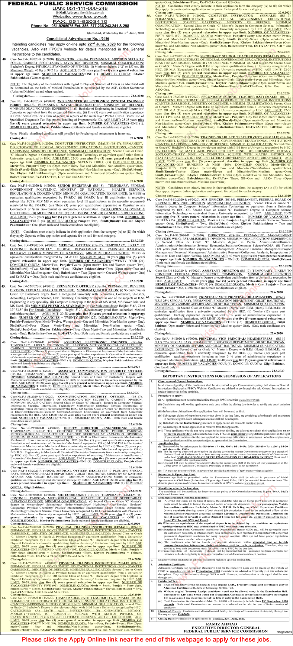 Federal Government Educational Institution Cantt Garrison Jobs June 2020 FPSC Online Apply Latest