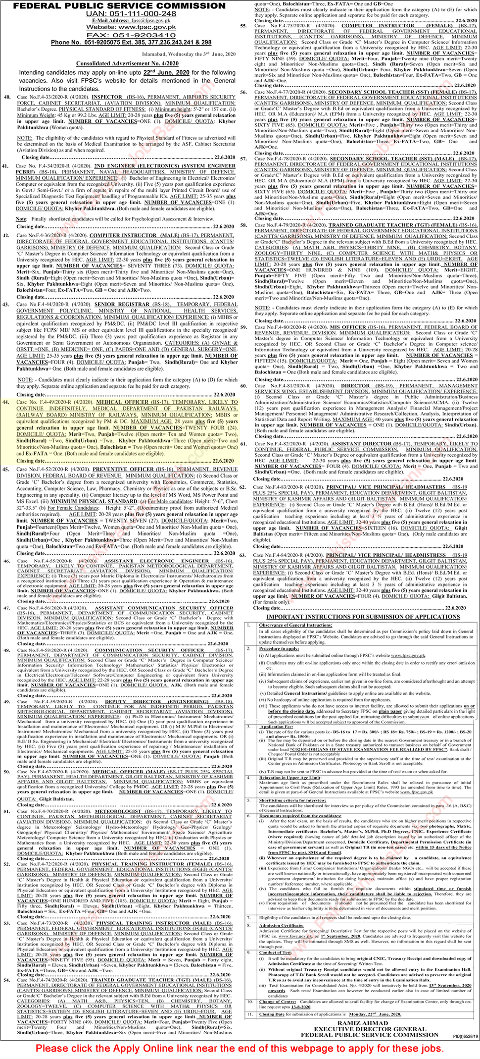 Medical Officer Jobs in Pakistan Railways June 2020 FPSC Online Application Form Latest