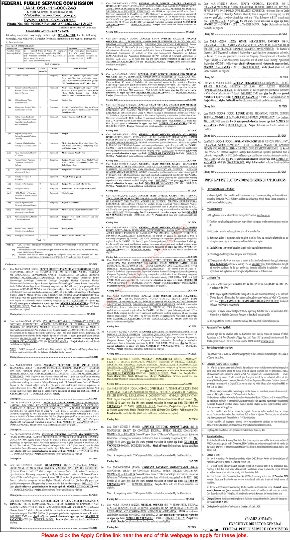 PIMS Hospital Islamabad Jobs July 2020 Medical Officers & Assistant Anesthetist FPSC Online Apply Latest