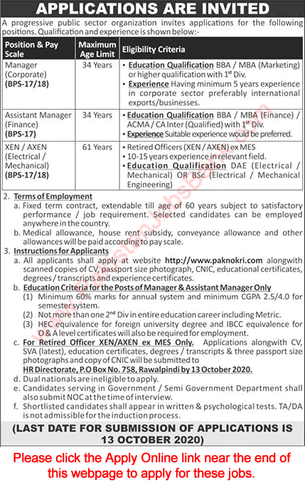 PO Box 758 Rawalpindi Jobs 2020 September Apply Online Public Sector Organization Latest