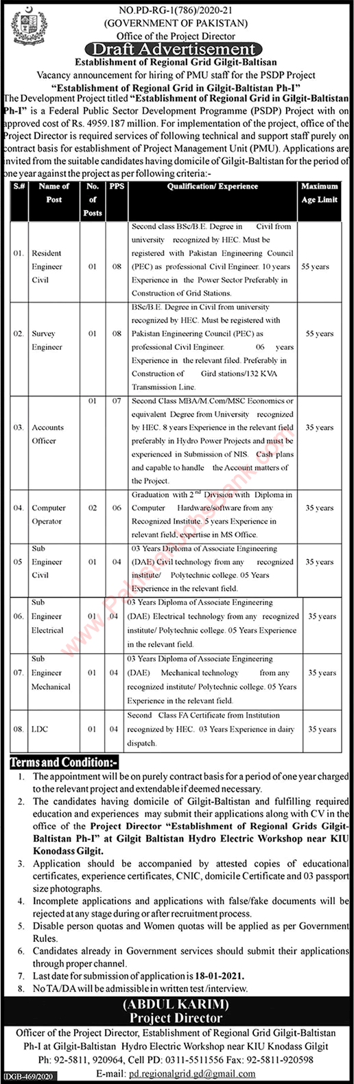 PSDP Gilgit Baltistan Jobs 2021 Regional Grid PMU Sub Engineers & Others Latest