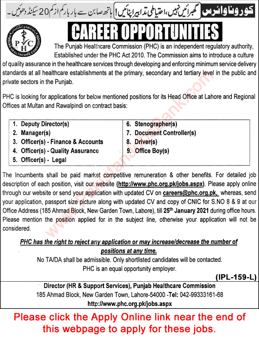 Punjab Healthcare Commission Jobs 2021 PHC Apply Online Officers, Managers & Others Latest