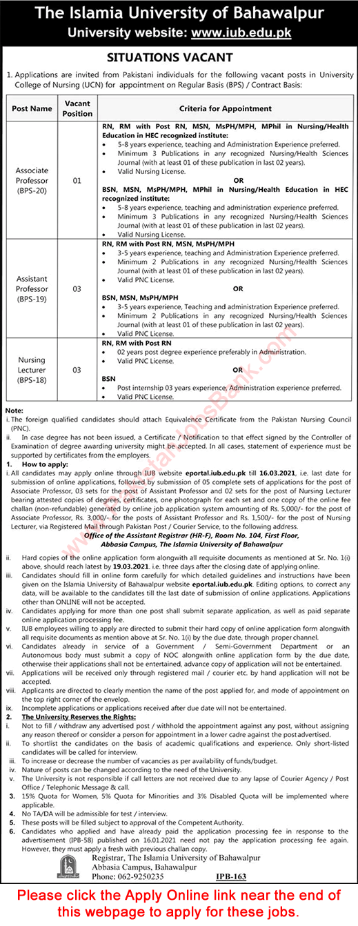 Islamia University of Bahawalpur Jobs February 2021 Apply Online Teaching Faculty Latest