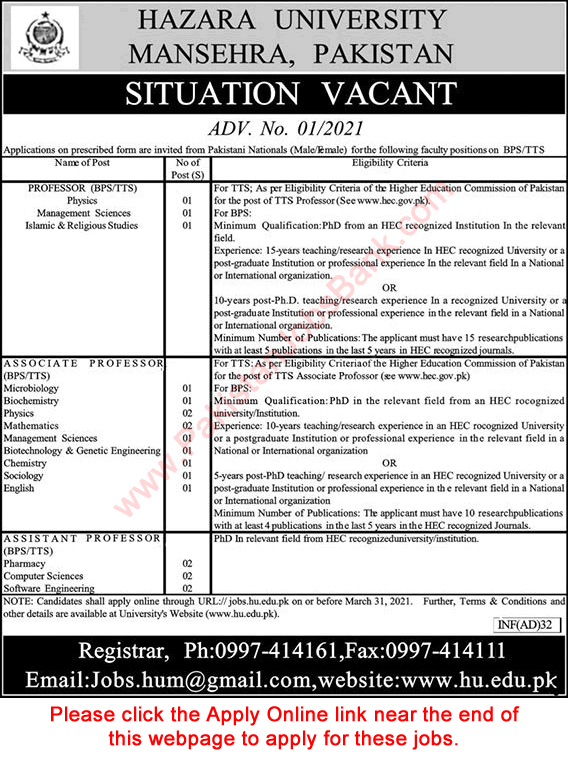 Hazara University Mansehra Jobs March 2021 Apply Online Teaching Faculty Latest