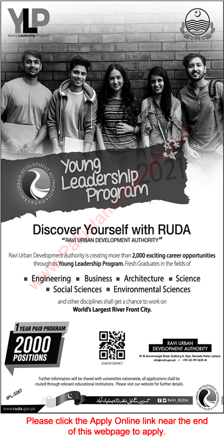 Young Leadership Program 2021 April Apply Online Ravi Urban Development Authority YLP RUDA Latest