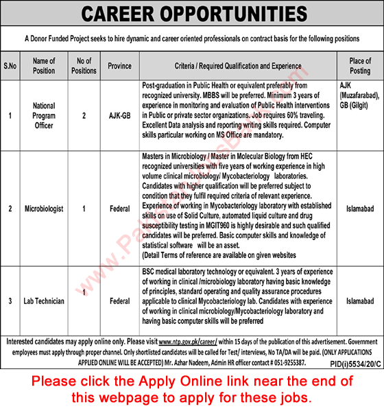 National TB Control Program Pakistan Jobs April 2021 Apply Online National Program Officers & Others Latest