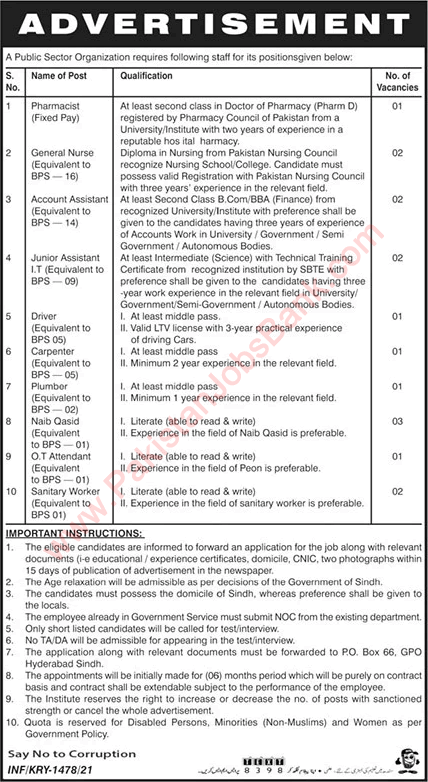 PO Box 66 GPO Hyderabad Jobs 2021 April / May Public Sector Organization Latest