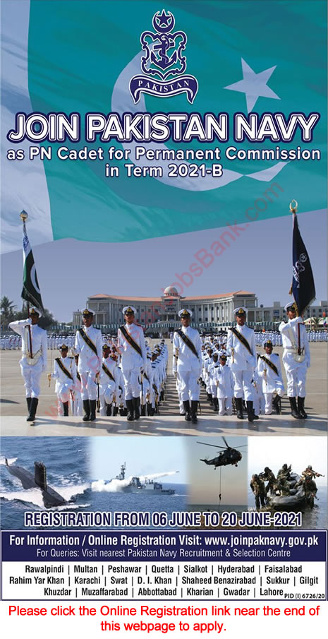 Join Pakistan Navy as PN Cadet June 2021 Online Registration for Permanent Commission in Term 2021-B Latest