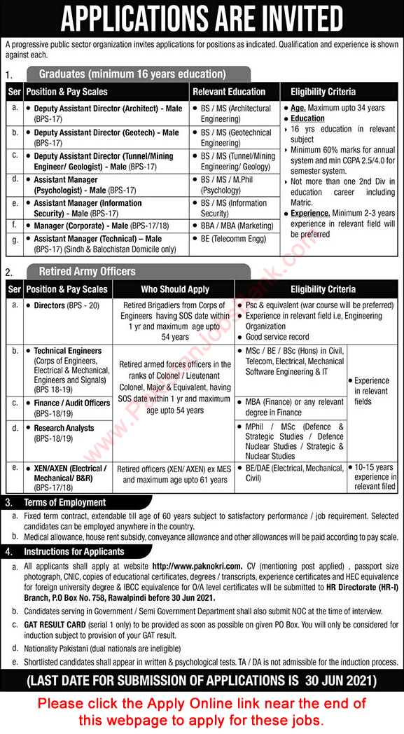 PO Box 758 Rawalpindi Jobs June 2021 Apply Online Assistant Managers / Directors & Others Latest