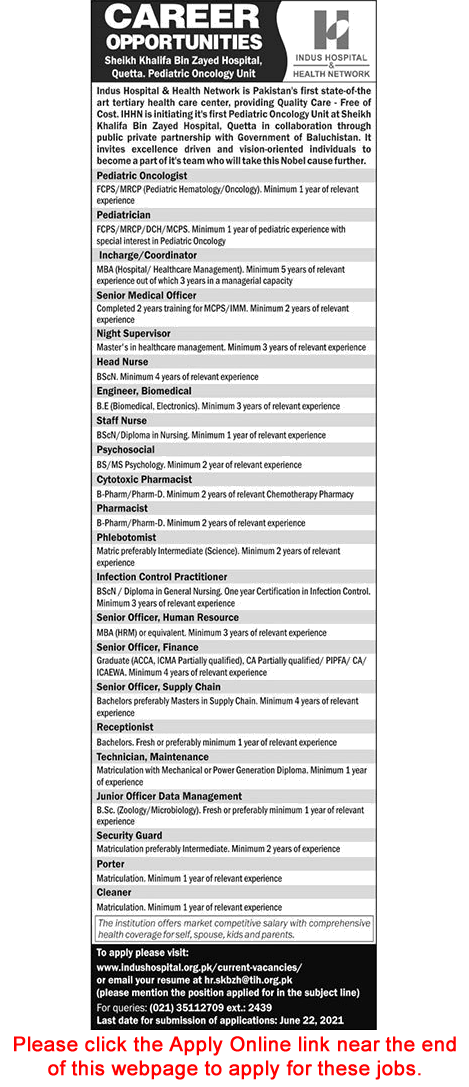 Sheikh Khalifa Bin Zayed Hospital Quetta Jobs 2021 June Apply Online Indus Hospital Latest