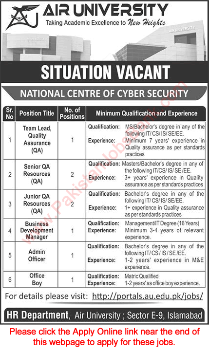 Air University Islamabad Jobs June 2021 Apply Online Admin Officer & Others Latest