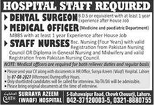 Surraya Azeem Hospital Lahore Jobs 2021 July / August Medical Officers, Nurses & Dental Surgeon Latest