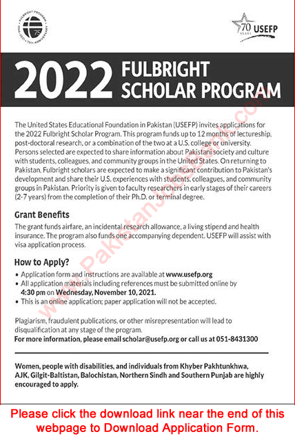 Fulbright Scholarship Pakistan 2022 Online Apply for USEFP Scholars Program Latest