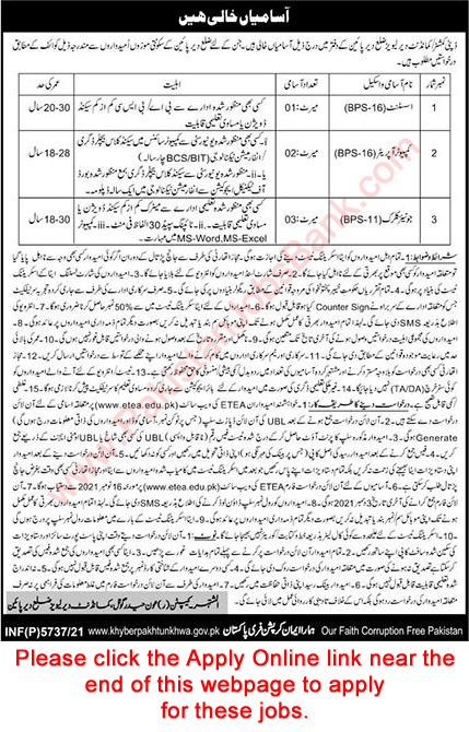 Deputy Commissioner Lower Dir Jobs 2021 November ETEA Apply Online Clerk & Others Latest