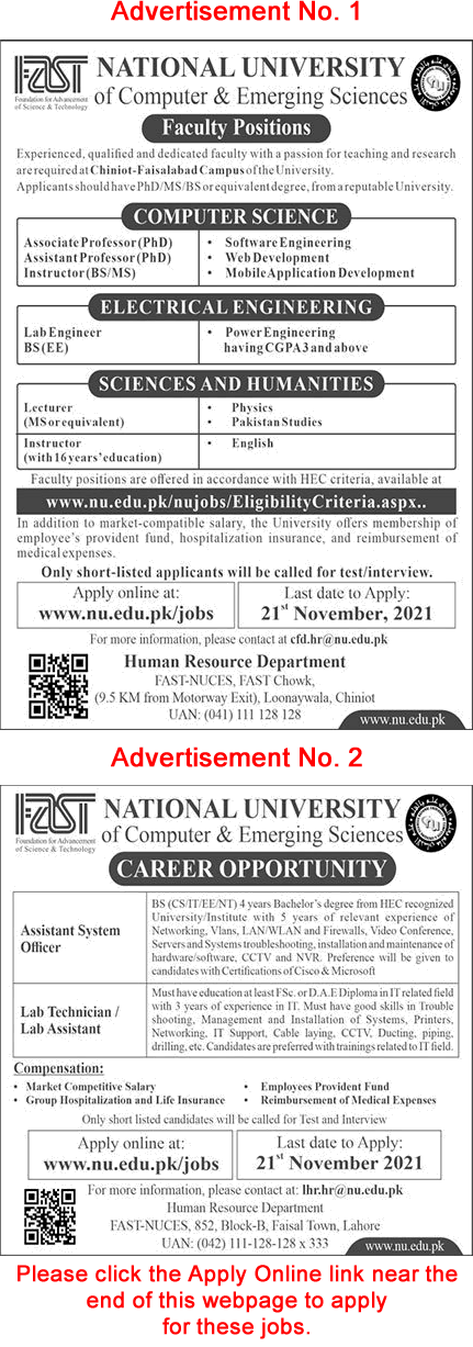 FAST National University Jobs November 2021 Apply Online Teaching Faculty & Others Latest