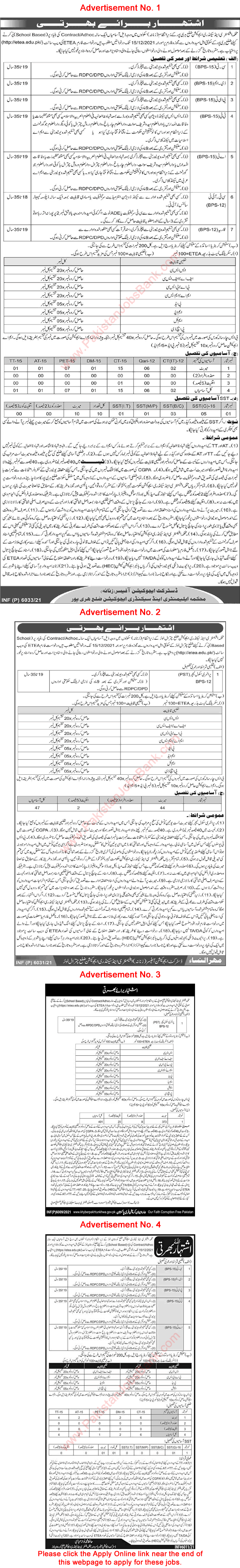 Elementary and Secondary Education Department KPK Jobs November 2021 December ETEA Apply Online ESED Latest