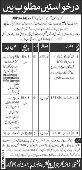 Population Welfare Department KPK Jobs November 2021 December Field Technical Officer & Others Latest