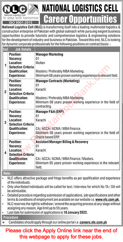 NLC Jobs December 2021 / 2022 Apply Online Assistant / Managers National Logistics Cell Latest