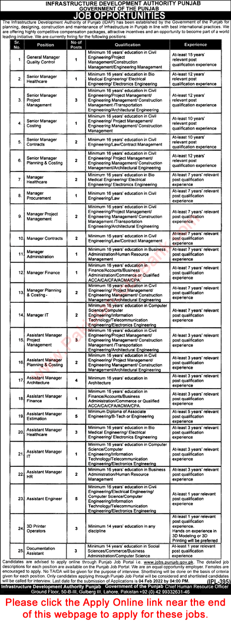 Infrastructure Development Authority Punjab Jobs 2022 IDAP Apply Online Latest