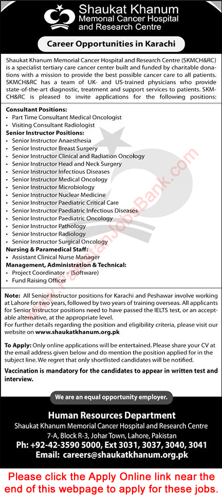 Shaukat Khanum Hospital Jobs 2022 February Apply Online Medical Instructors, Consultants & Others Latest