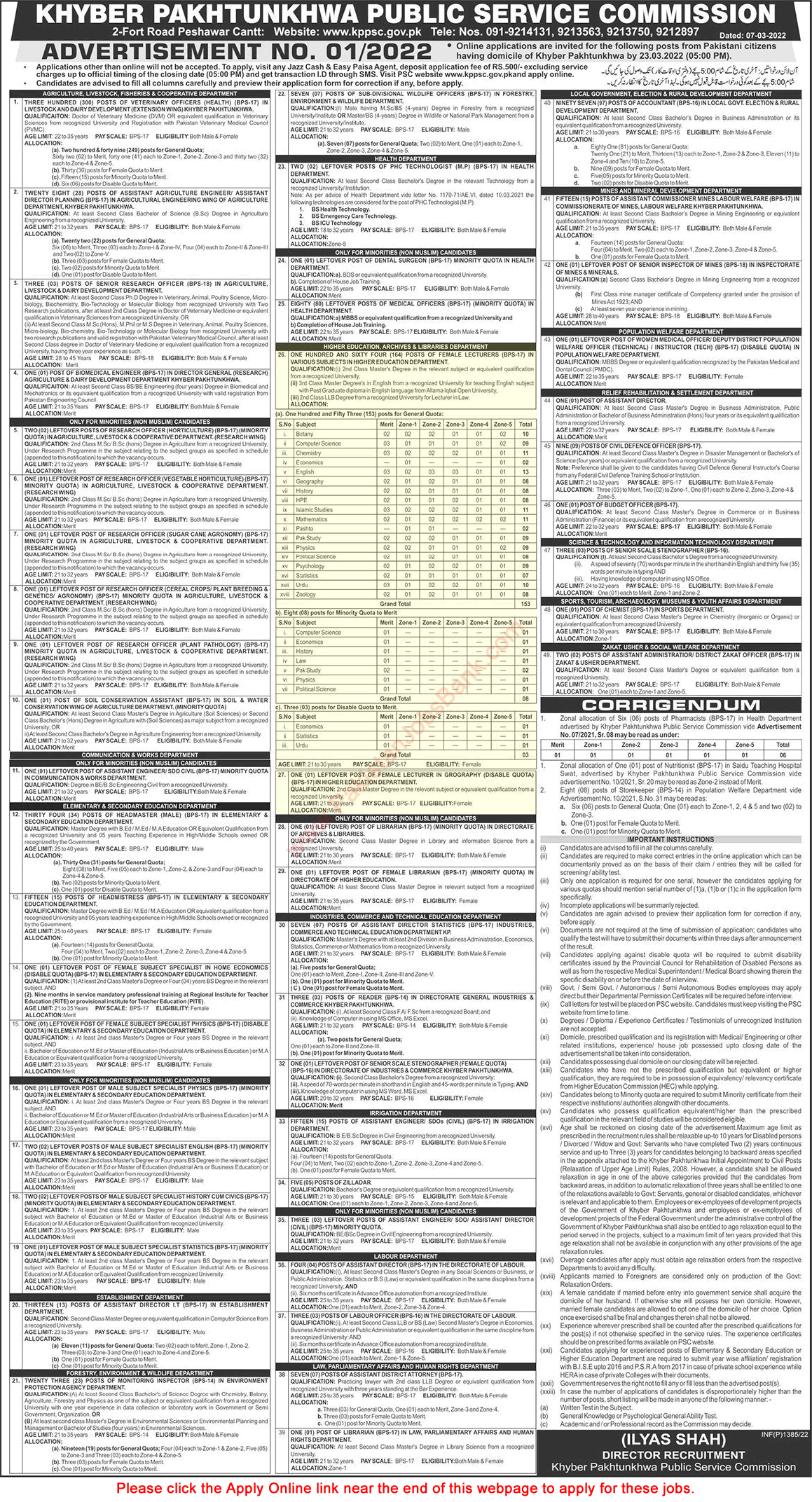 Female Lecturer Jobs in Higher Education Department KPK March 2022 KPPSC Online Apply Latest