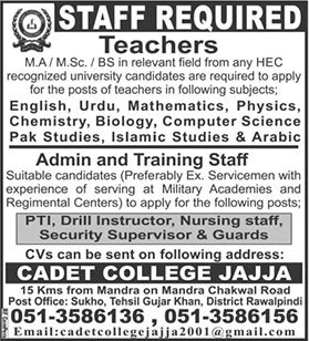 Cadet College Jajja Jobs 2022 June Teachers, Admin & Training Staff Latest