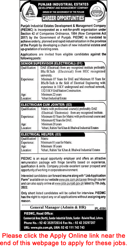 Punjab Industrial Estates Development and Management Company Jobs 2022 June PIEDMC Apply Online Latest