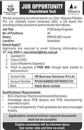 PCB Design Engineer Jobs in Altanova Pakistan Pvt Ltd Islamabad 2022 July Latest