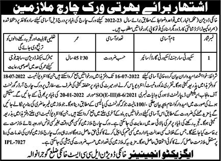 Security Sergeant / Guard Jobs in Irrigation Department Gujranwala 2022 July LCC East Khanki Latest