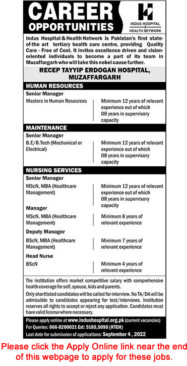 Indus Hospital Muzaffargarh Jobs August 2022 Apply Online Recep Tayyip Erdogan Hospital Latest