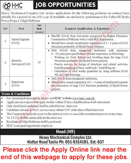 Heavy Mechanical Complex Jobs August 2022 Apply Online Civil Engineers Nalter-III Hydro Power Project Gilgit Baltistan Latest