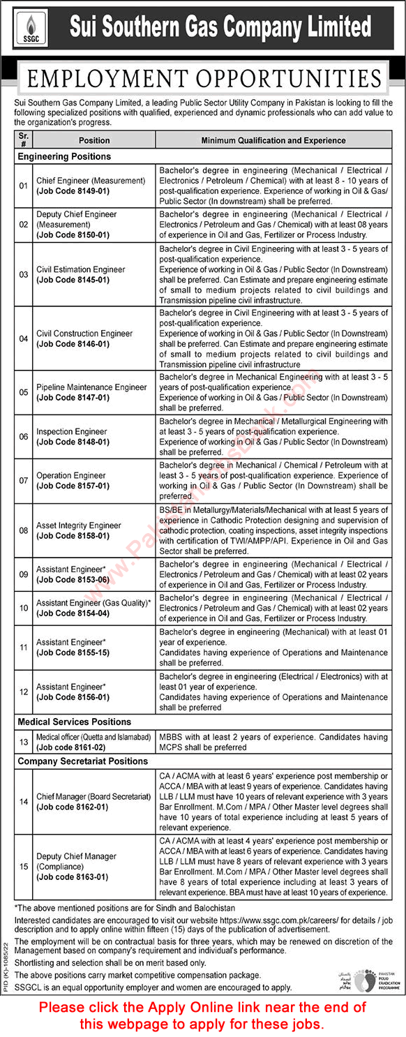SSGC Jobs October 2022 Apply Online Sui Southern Gas Company Limited Latest