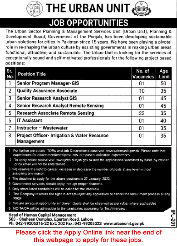 The Urban Unit Jobs 2023 Apply Online Research Associates, QA Associates & Others Latest