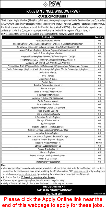 Pakistan Single Window Jobs 2023 January / February Apply Online PSW Analysts, Software Engineers & Others Latest