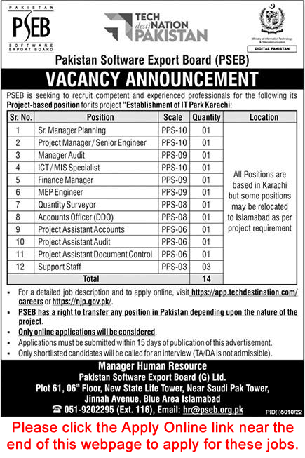 Pakistan Software Export Board Karachi Jobs 2023 February Apply Online PSEB IT Park Latest