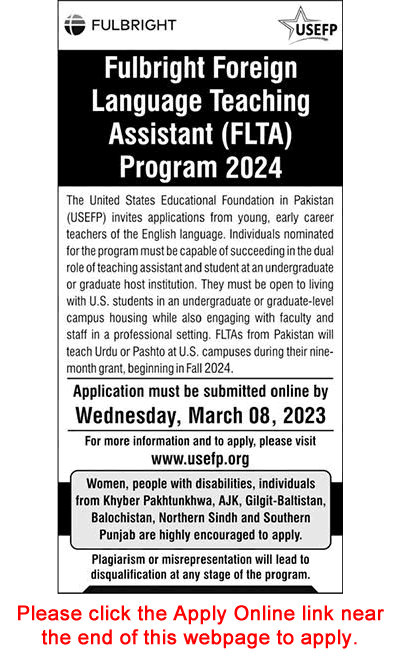 Fulbright Foreign Language Teaching Assistant Program 2024 Apply Online FLTA USEFP Latest