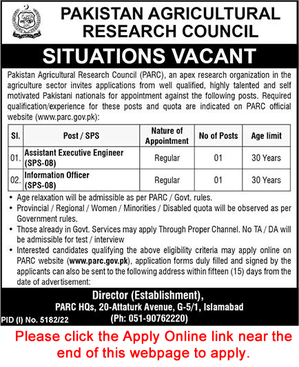 PARC Jobs 2023 February Apply Online Assistant Executive Engineer & Information Officer Latest