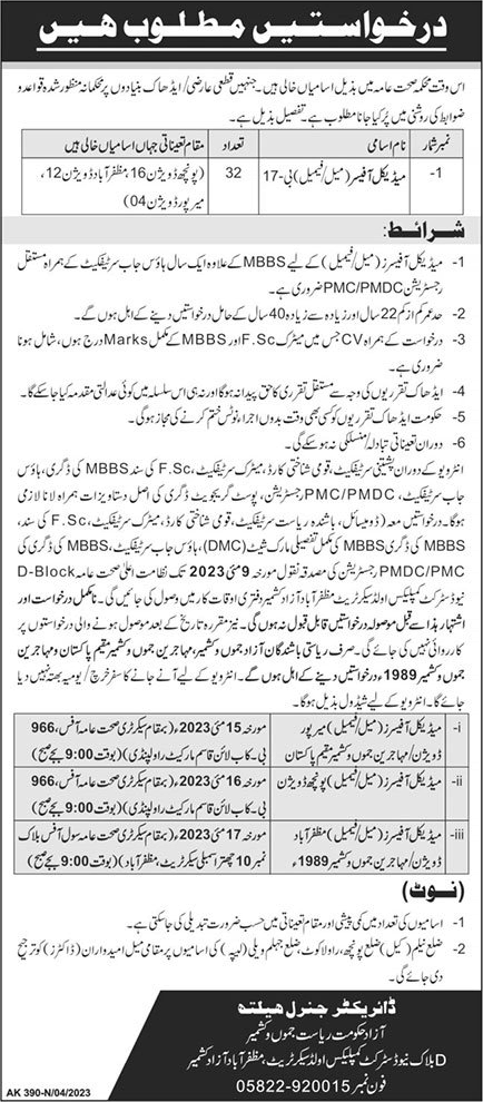 Medical Officer Jobs in Health Department AJK April 2023 Latest