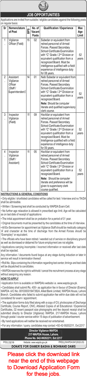 WAPDA Jobs May 2023 Application Form Vigilance Inspectors & Officers Water and Power Development Authority Latest