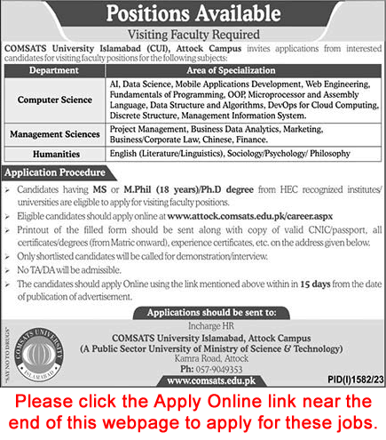 COMSATS University Attock Campus Jobs September 2023 Apply Online Teaching Faculty CUI Latest