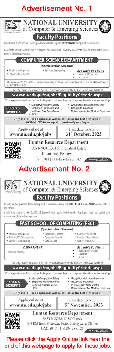 Teaching Faculty Jobs in FAST University October 2023 November Online Apply Latest