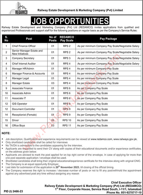 Railway Estate Development and Marketing Company Jobs 2023 October REDAMCO Estate Managers & Others Latest