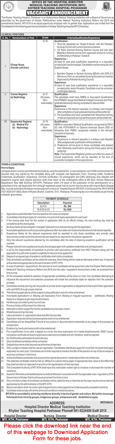 Khyber Teaching Hospital Peshawar Jobs December 2023 MTI Application Form Charge Nurse & Others Latest