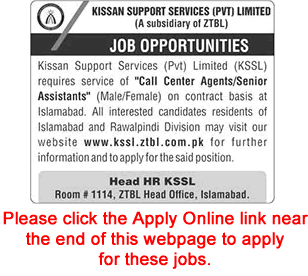 Call Center Agent Jobs in KSSL ZTBL  December 2023 Application Form Senior Assistants Latest