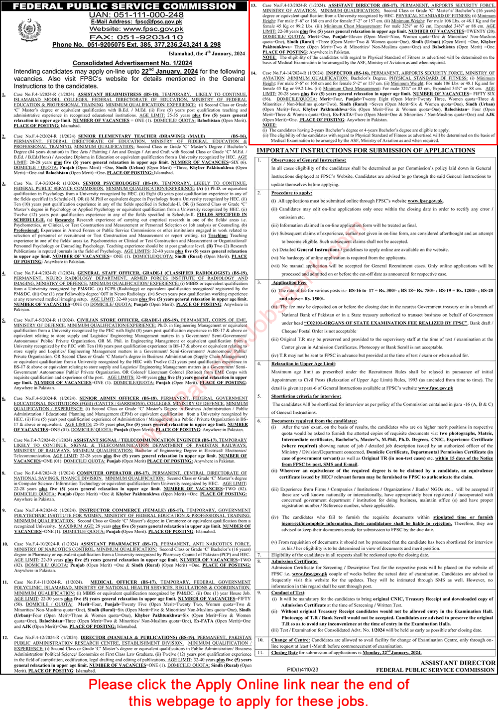 ASF Jobs 2024 Online Apply FPSC Inspectors / Assistant Directors Airport Security Force Latest Advertisement