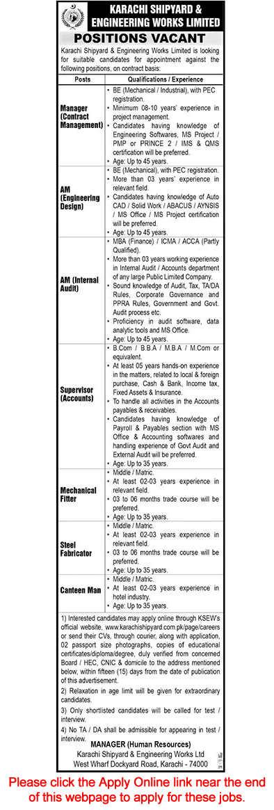 Karachi Shipyard and Engineering Works Jobs February 2024 KSEW Apply Online Latest