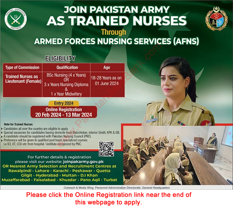 Join Pakistan Army as Nurse in AFNS February 2024 Online Registration Armed Forces Nursing Services Latest