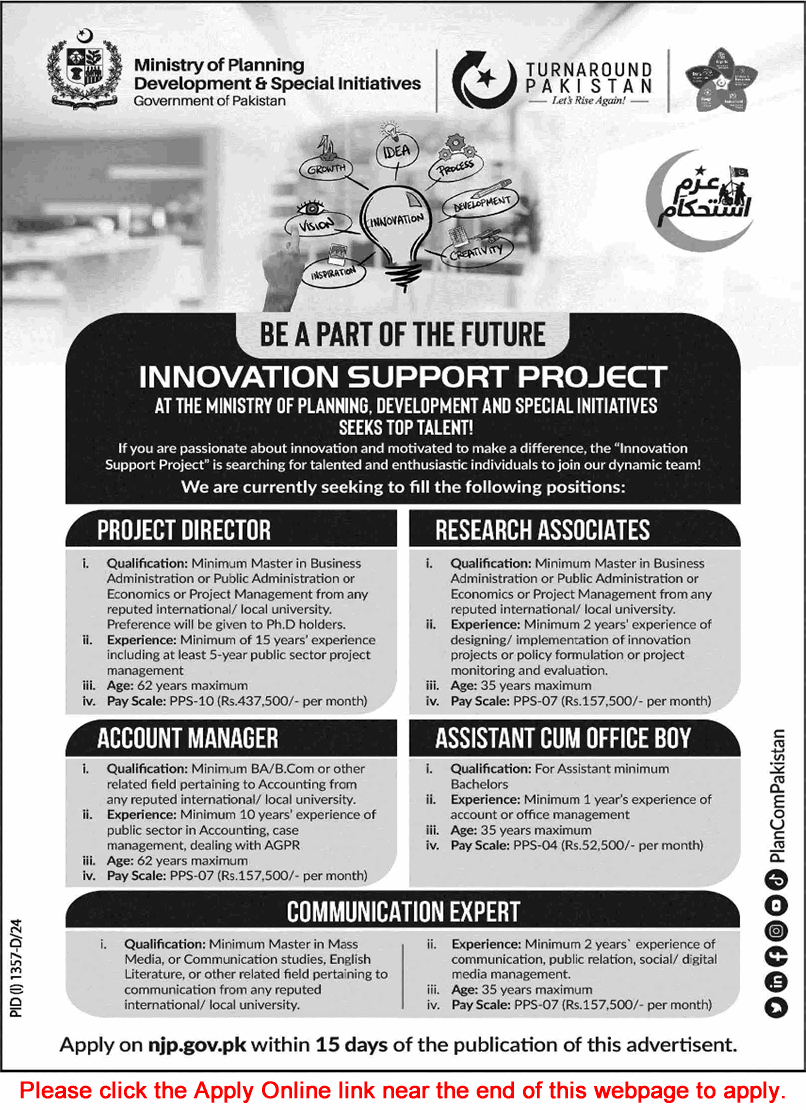 Ministry of Planning Development and Special Initiative Jobs August 2024 September Apply Online Latest