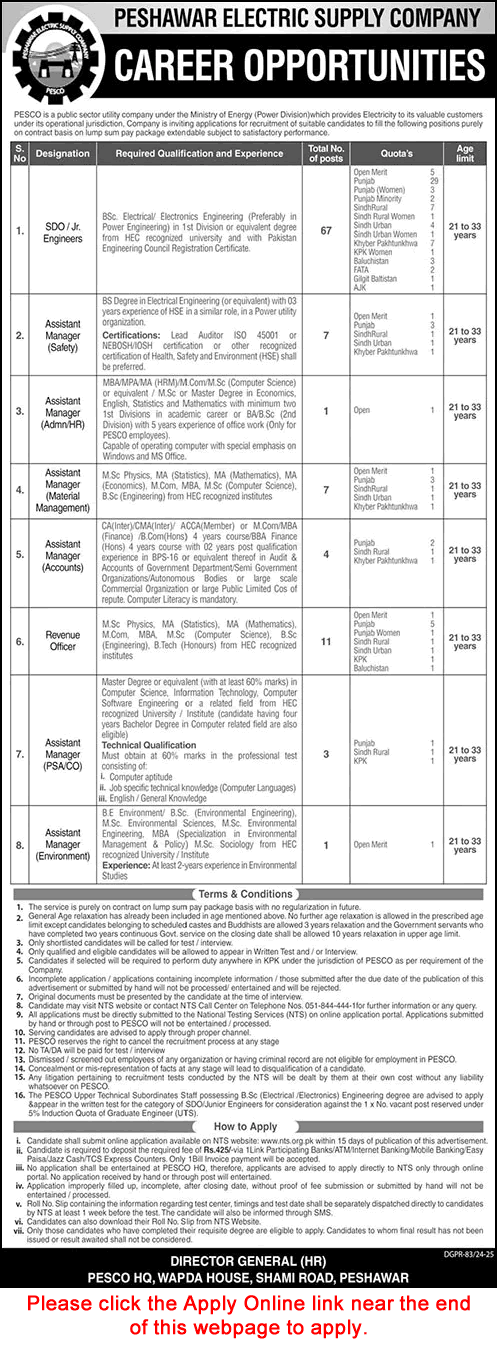 PESCO Jobs 2025 March / April WAPDA NTS Apply Online SDO / Junior Engineers & Others Latest